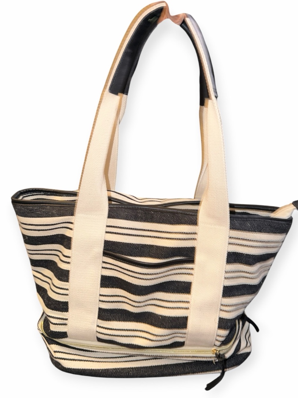 Nautical Striped Canvas Weekender Duffel/Tote Bag Bottom Shoe Compartment